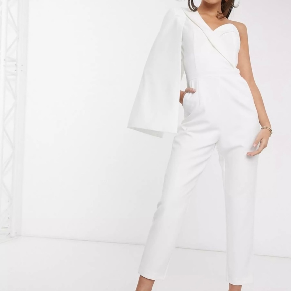 Lavish Alice White One Shoulder Jumpsuit